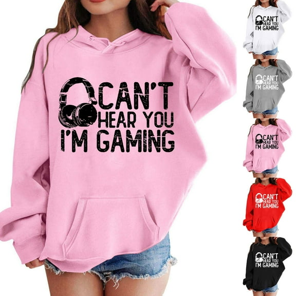 Gelikeya Funny Can't Hear You I'm Gaming Hoodies for Girls Cute Casual Sweatshirt Long Sleeve Pullover Shirts 3-12Y (Black, 5-6 Years)