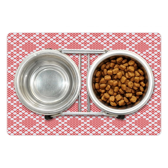 Ethnic Pet Mat for Food and Water, Traditional Russian Slavic Stitch Pattern in Graphic Needlework Style Design, Non-Slip Rubber Mat for Dogs and Cats, 18" X 12", by Ambesonne