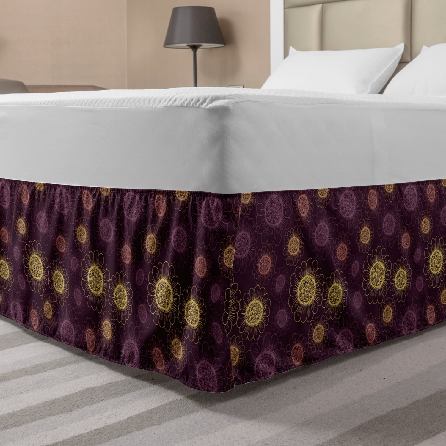 Floral Bed Skirt, Shabby Flower Petals Motif Classic Meadow Gardening