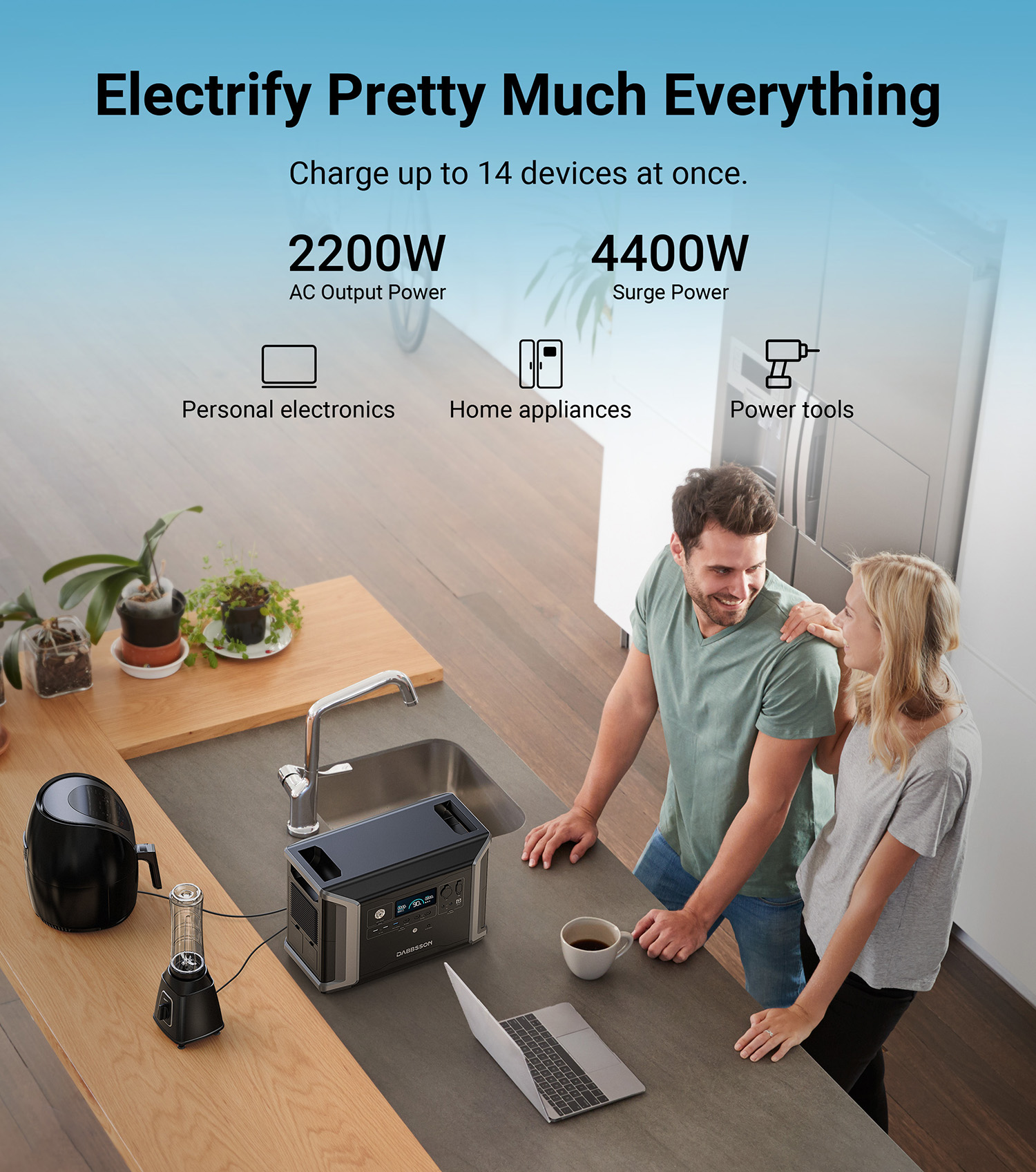 Dabbsson 2330Wh 2200W Power Station DBS2300 Solar Generator, EPS 15ms, AC Outputs x4 Surge 4400W, Solar Input 800W, 4500 cycles to 80% capacity, for Emergency Battery Backup, Outdoors