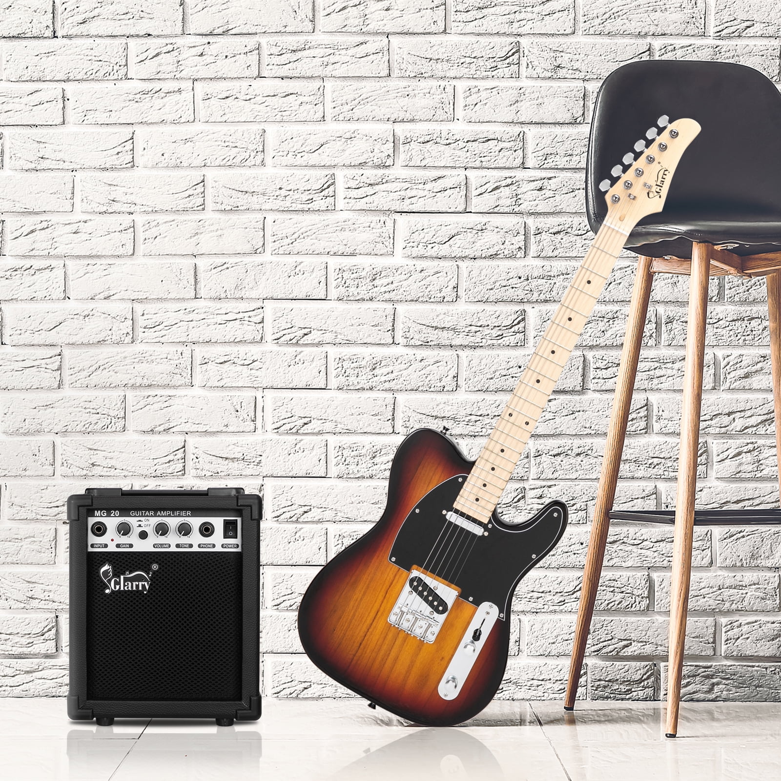 Private Jungle Cutaway Guitar, Fingerboard Electric Guitar with 20W Amplifier Bag Strap Plectrum Connecting Wire Spanner Tool,Sunset Color