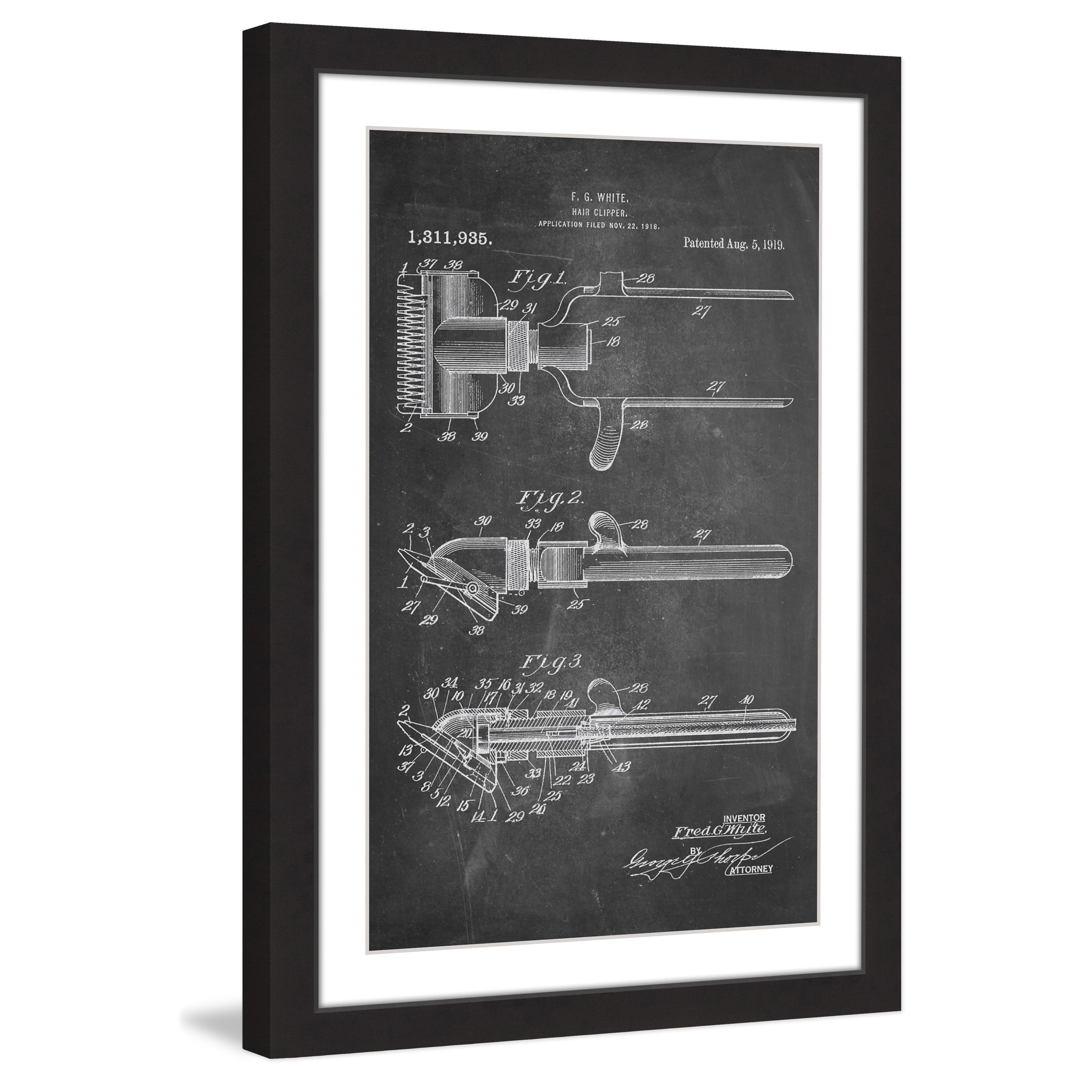 "Hair Clipper 1919 Chalk" Framed Painting Art Print, 24" x 1.5"
