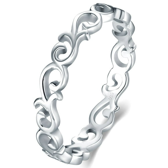Bague en Argent Sterling 925 Boruo Nœud Celtique Cœur Haute Polissure Résistante au Ternissement Alliance Éternelle Empilable Taille 10.5