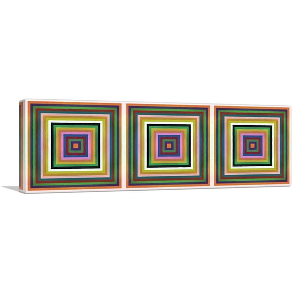 ARTCANVAS Mid-Century Three Modern Colorful Square Tunnels Canvas Art Print - Size: 36" x 12" (0.75" Deep)