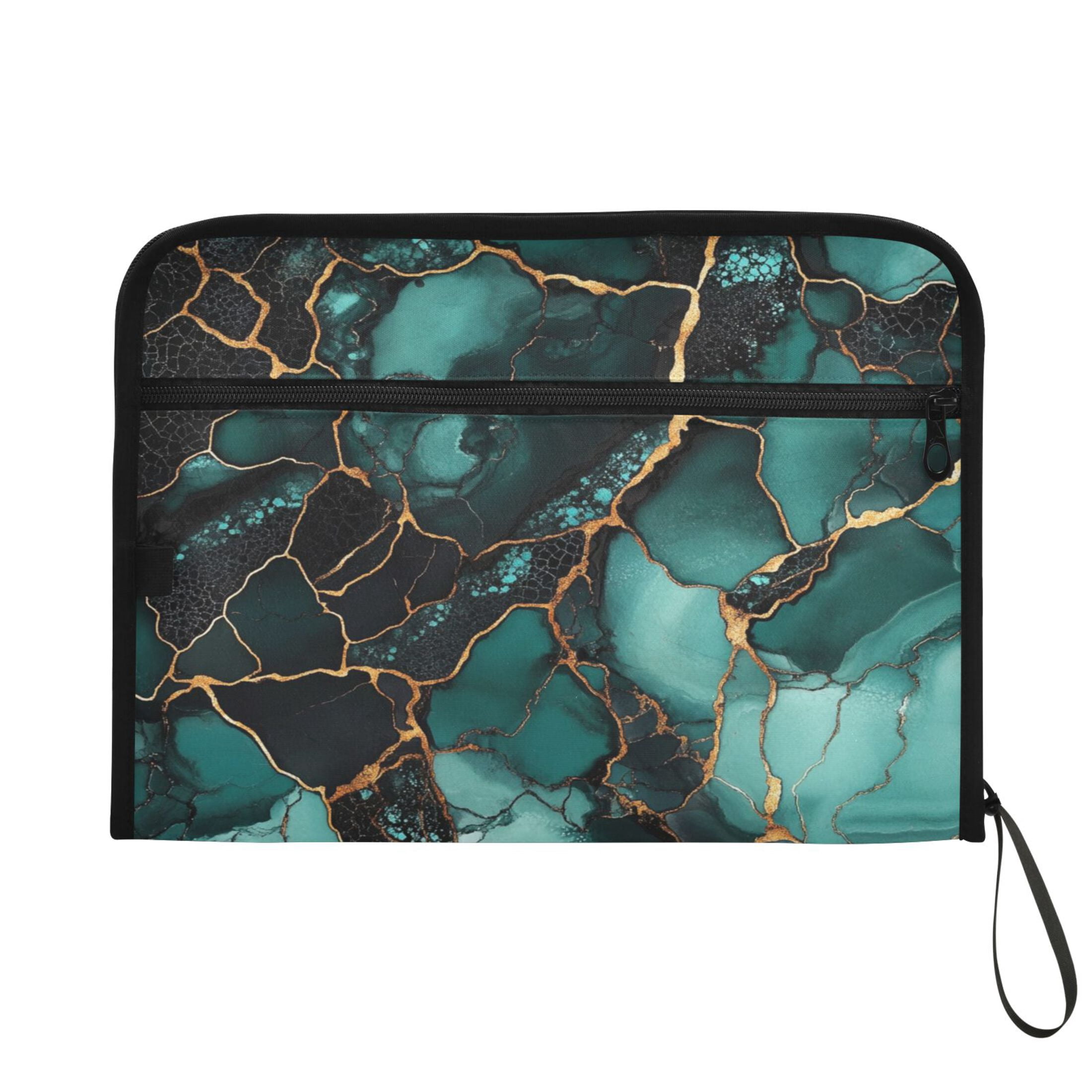 WOBOGO Dark Green Gild Marbles Expanding File Folder Letter Size Accordion Filing Organizer 13 Pocket Separate Organ Pocket