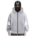 thumbnail image 4 of felwors Women's Long Sleeve Halloween Zip-Up Hoodie with Face Mask Oversized Graphic Sweatshirt for Fall Festive Grey for Size L, 4 of 6