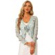 thumbnail image 1 of Cárdigan corto con lazo en la parte delantera para mujer Dobladillo con volantes Top transparente de encaje floral Gris XS, 1 of 6