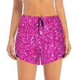 thumbnail image 2 of Balery Rose Red Glitter Pantalones cortos deportivos para mujer con forro y dos bolsillos, elásticos, para entrenamiento, gimnasio, yoga-Medium, 2 of 7