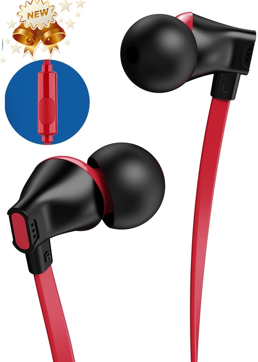 Wired-Earbuds-Earphones-Headphones-Microphone,Ergonomic Earphone with Mic Black Red