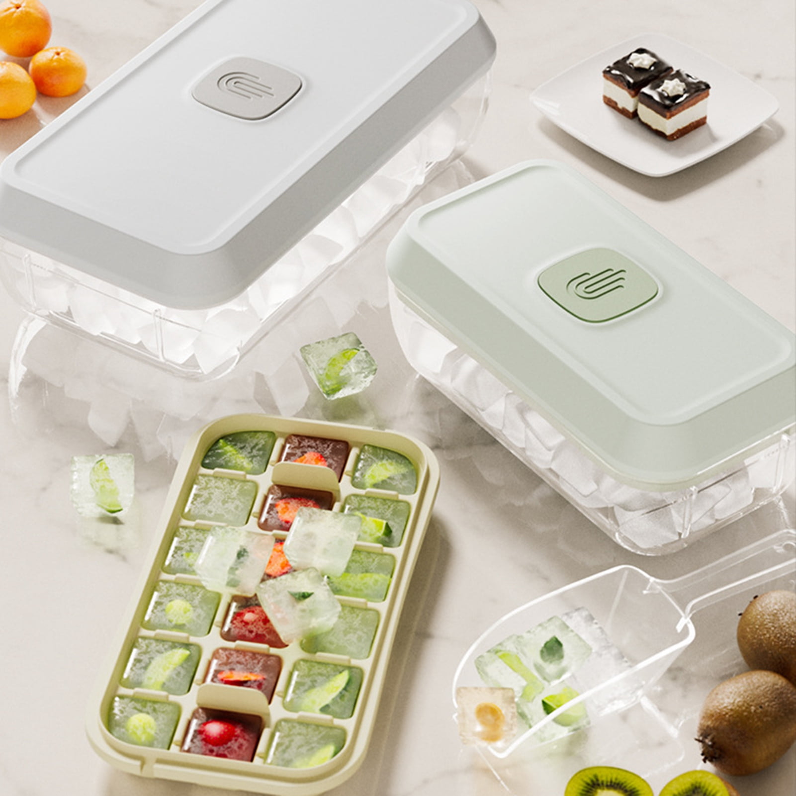tasrioml Ice Cube Tray with Lid And Bin Press-Button Release Ice Mold for Freezer BPA-Free Ice Cube Maker for Drinks
