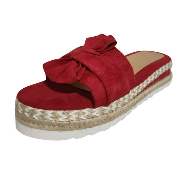 Kcodviy Sandales d'Été Respirantes à Bout pour Femmes à Enfiler pour Femmes Tressées Plates Chaussures de Plage Sandales de Randonnée Femmes Sandales Ouvertes à Enfiler Femmes Nœud Sandales pour Femmes