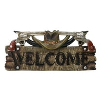 Rustic Western Cowboy Hat With Dual Pistols Welcome Sign Wall Decor Plank