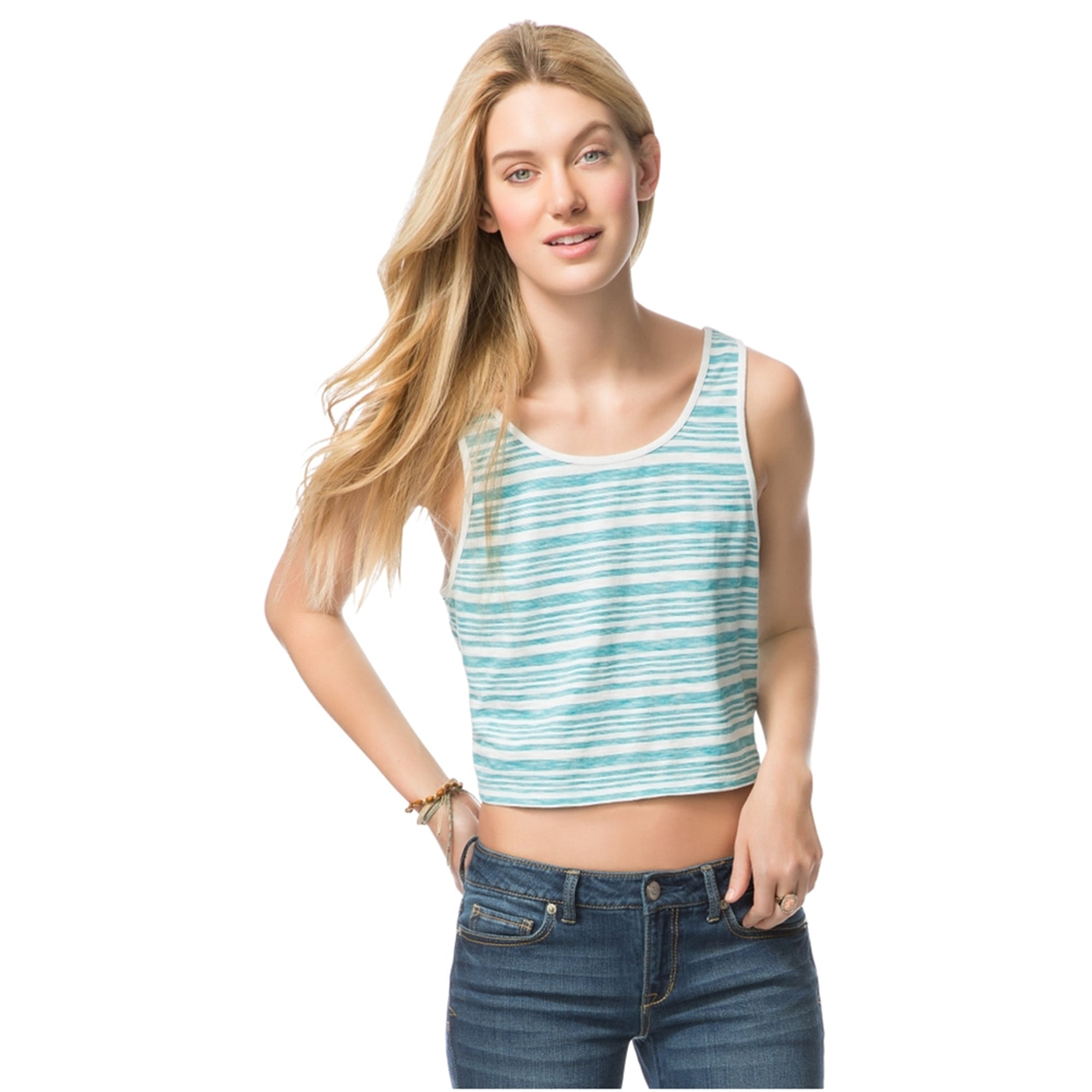 Aeropostale Womens Striped Boxy Cropped Tank Top, White, X-Small