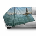 thumbnail image 3 of Lighthouse Soft Flannel Fleece Blanket, Day by the Seaside Sailboats Lighthouse Rocks Clear Sea Clouds Island Seascape, Cozy Plush for Indoor and Outdoor Use, 60" x 80", Multicolor, by Ambesonne, 3 of 6