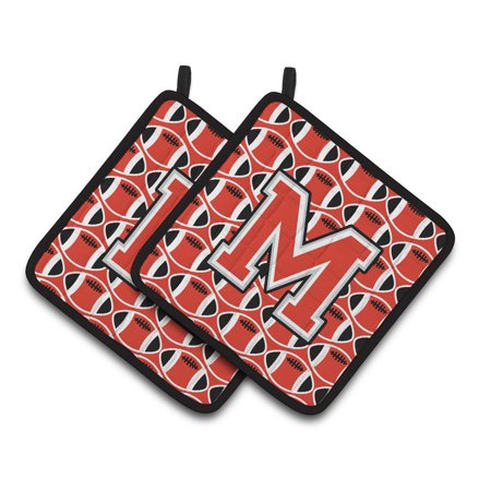 Letter M Football Scarlet and Grey Pair of Pot Holders