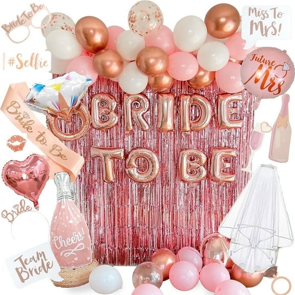 Happy Greetings Bachelorette Party Decorations Kit - Rose Gold Bridal Shower, 92 Pieces