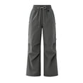 thumbnail image 4 of CLOISE Women's Cargo Pants with Pockets Drawstring Waterproof Mid Waist Straight Leg Long Pants Elastic Waist Solid Baggy Vacation Outfits Gray S, 4 of 5