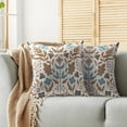 thumbnail image 2 of Brown Blue Grey Floral Pillow Covers 16x16 Set of 2 Summer Fall Flower Leaves Block Print Decorative Throw Pillow Cases Outdoor Farmhouse Decoration for Sofa Couch Bed, 2 of 6