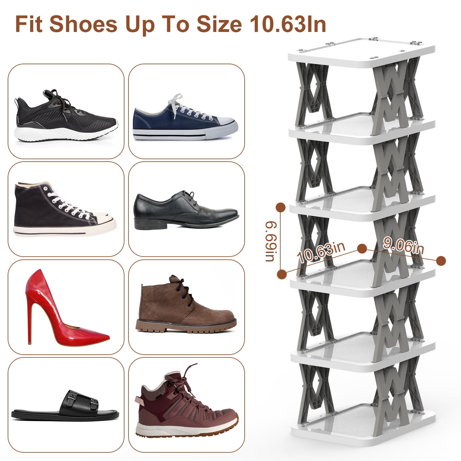 6 Tier Folding Shoe Rack Upright Shoe Cabinet Narrow Shoe Rack for Tight Spaces, Space Saving, Free Standing, For Corner Entryway Hallway Bedroom