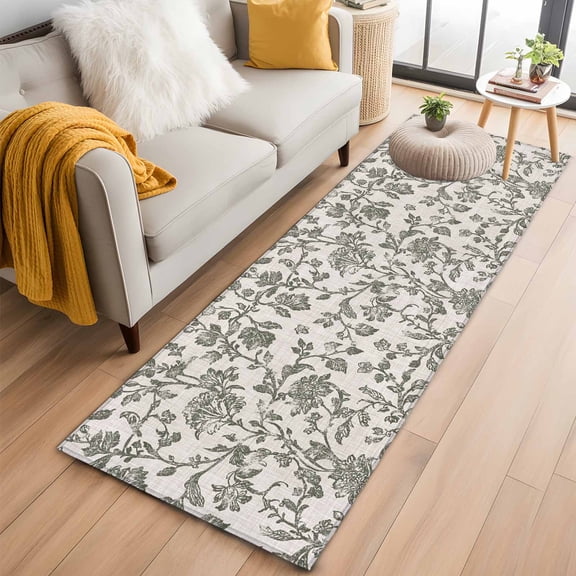 Sage Green Leaf Kitchen Runner Rug 2x6 Washable Runners for Hallway Non Slip Retro Farmhouse Plant Floral Branch Large Area Rug Indoor Floor Carpet for Bathroom Laundry Entryway Bedroom Living Room