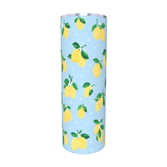 20oz Lemon Pattern Tumbler Insulated Car Cup Summer Fruit Travel Coffee Cup Gift for Women with Straw