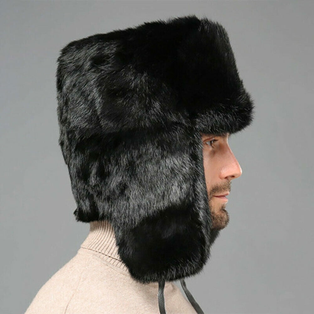 Men's Winter Hat Imitation Russia Fur Trapper Earflap Ski Cap Ushanka