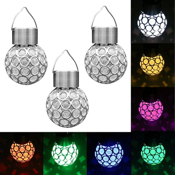 Gongxipen 3pcs Solar Hanging Crystal Ball Light Outdoor Hanging Decorative Sparkling Crystals Gazing Ball with Solar Powered Color Changing LED for Garden Home Wedding Party
