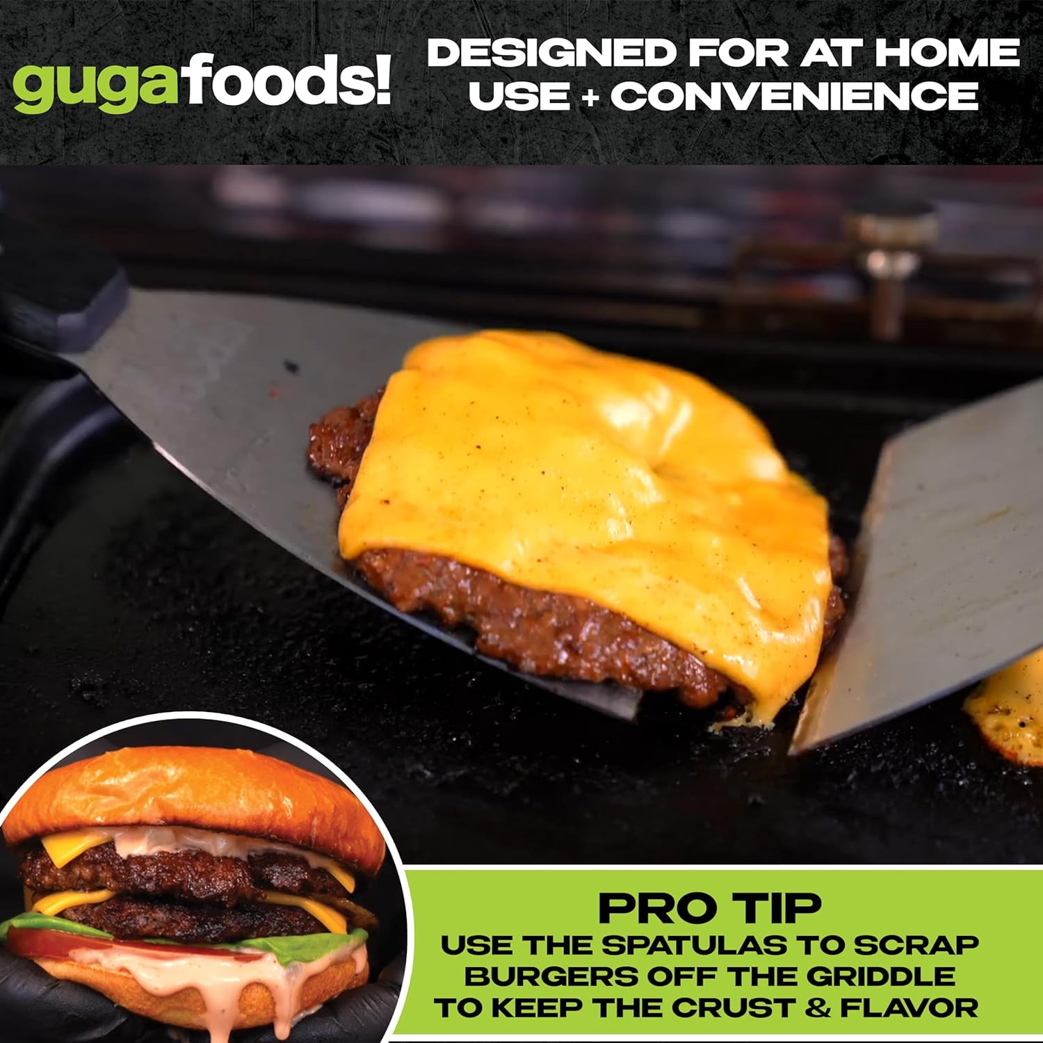 Guga Foods Ultimate Griddle Kit, Stainless Steel Spatulas, Multi-Surface Compatibility, 4-Piece Kit