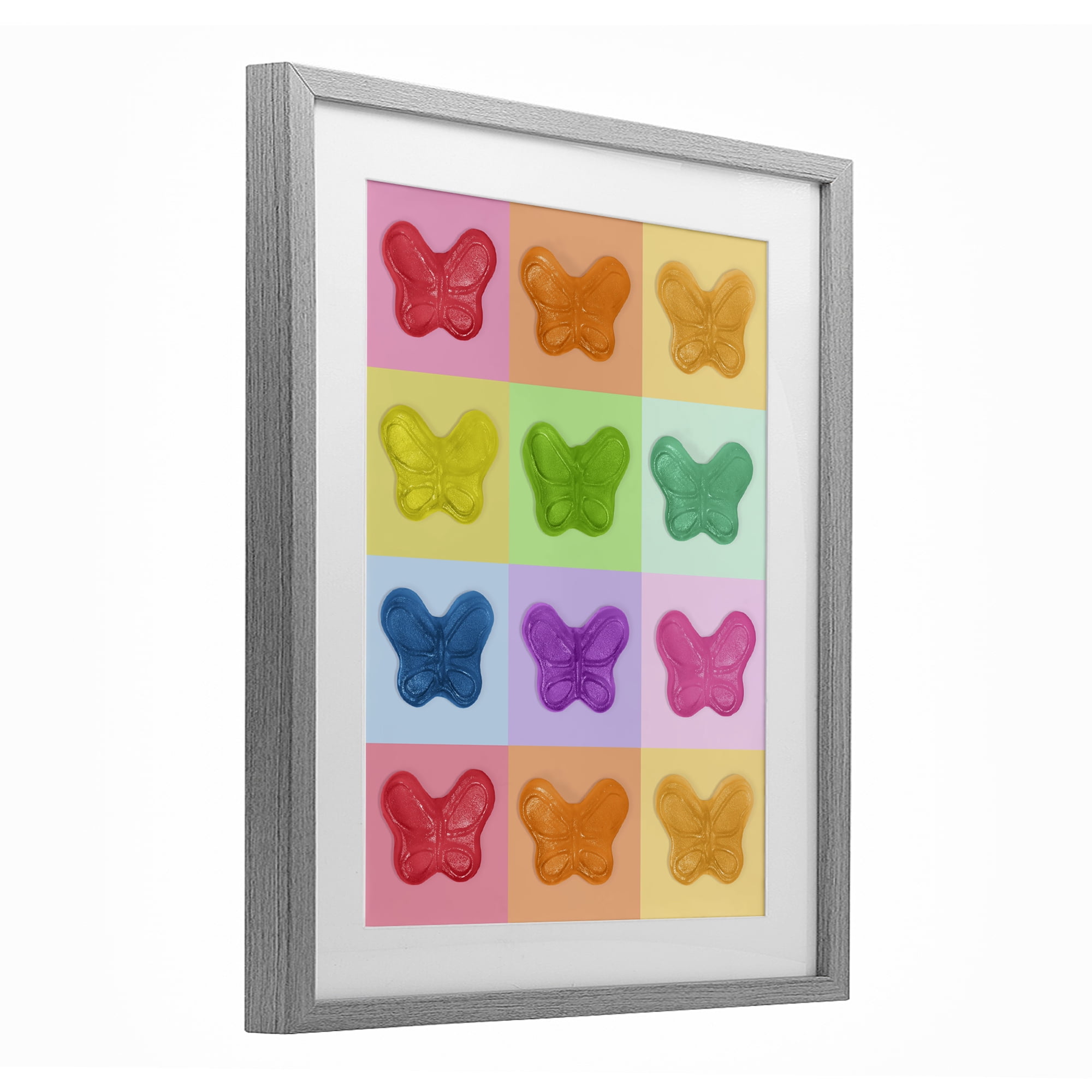 Stupell Industries Colorful Butterflies Candy Gray Framed Print Under Glass, design by LISH Creative