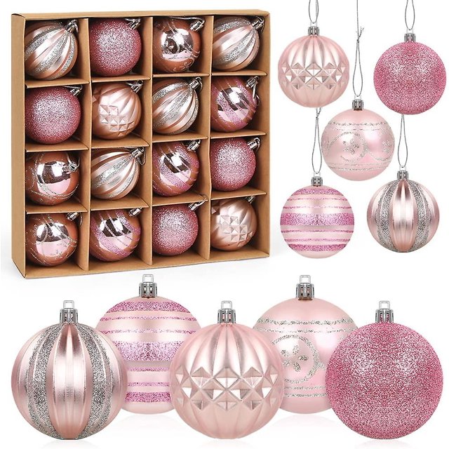 Boules de Noël Roses, 16 Pcs Boules de Noël, Décorations de Sapin de Noël, Ornements de Sapin de Noël Roses 6cm, Ensemble de Décorations de Sapin de Noël, Suspension de Noël