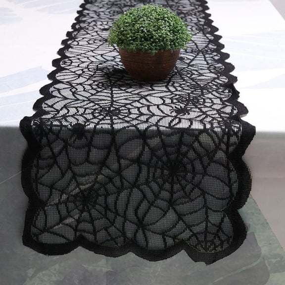 Vorkoi Halloween Table Runner, Black Lace Spider Web Table Runners for Halloween Table Decor, Creepy Table Cloth for Halloween Party Dinner Table Decoration 13 x 72Inch