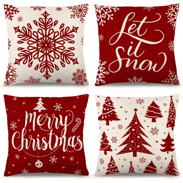 Fundas de almohada navideñas para exteriores, juego de 4 fundas de almohada impermeables de 18 x 18 pulgadas, decoración de cojines de Año Nuevo para el hogar, exterior, patio, porche delantero, casa