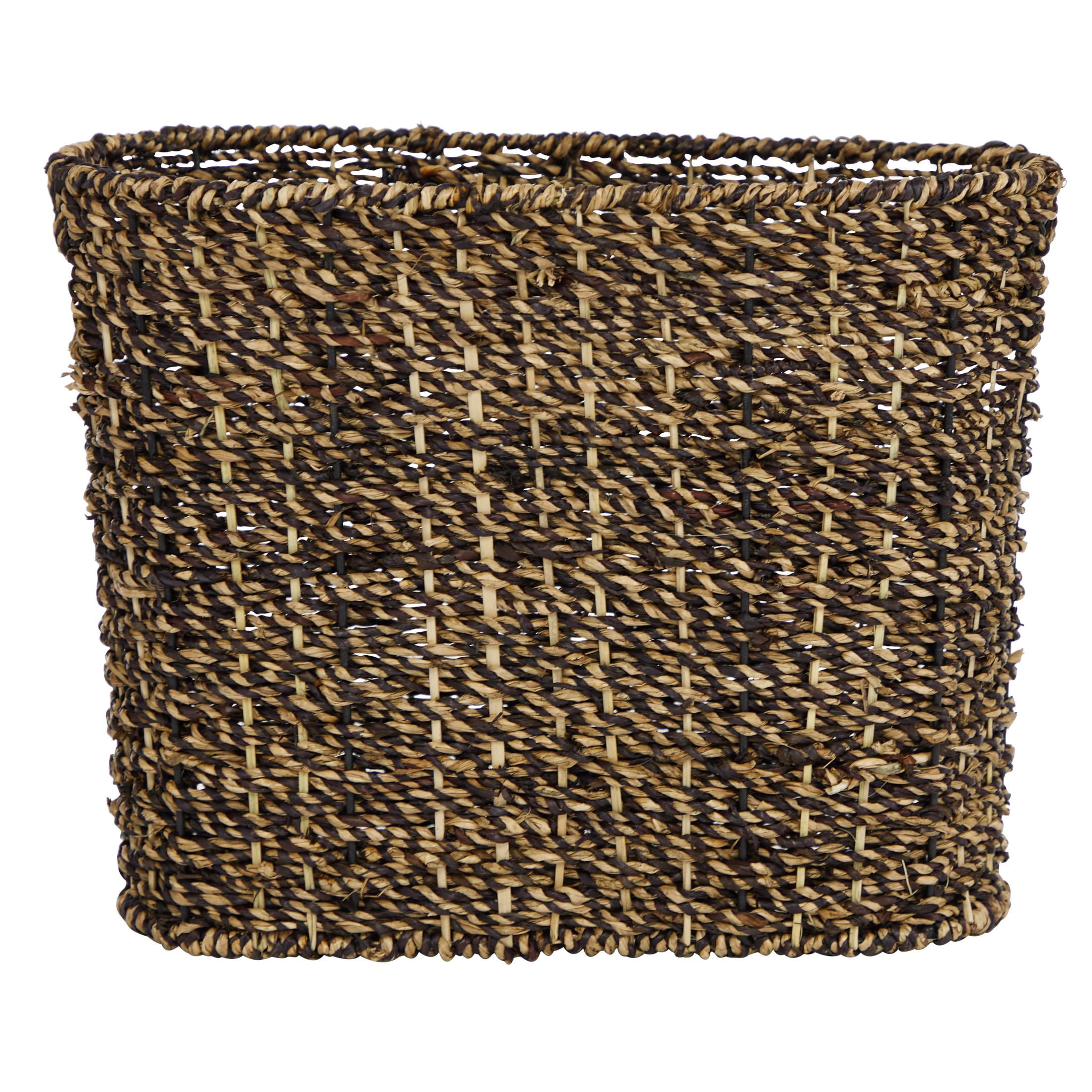 DecMode 13" Brown Plastic Handmade Woven Single Slot Magazine Holder with Light Brown Accents