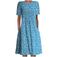 thumbnail image 2 of Robes Maxi pour Femmes 2023 Robe d'Été Bohème Imprimée à Manches Courtes Robe de Plage Longueur Genou Robe à Manches Courtes en Solde, 2 of 5