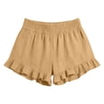 thumbnail image 4 of Tnhcen Women's Shorts Summer Casual High Waisted Drawstring Loose Fit Shorts with Pockets Solid Color Ruffled Hem Linen Cotton Blend Beach Vacation Daily Wear Shorts for Women, 4 of 5
