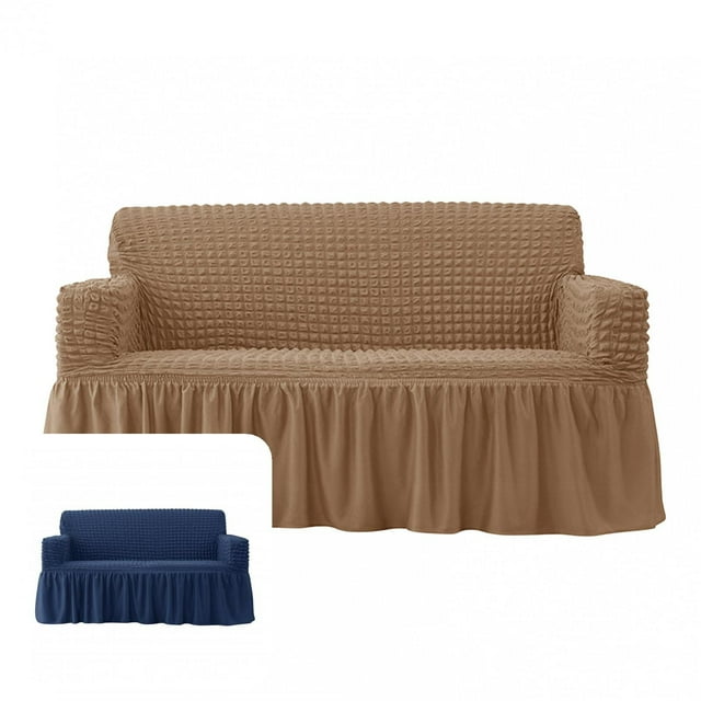 Housse de Coussin Haute Élasticité Jupe Extensible en Polyester Résistant à l'Usure Seersucker 1 Pce pour Canapé Maison