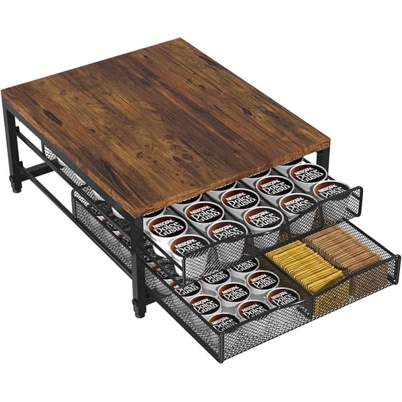 Coffee Pod Holder For Counter, Wooden K Cup Holder with Sliding Drawer, Large Capacity Coffee Pod Storage for Coffee Station, Home, Office, Kitchen