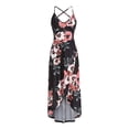 thumbnail image 3 of SMihono Robe Maxi Bohème d'Été pour Femmes Grande Taille Robe Maxi Asymétrique pour Femmes Décontractée à Col en V d'Été à Fleurs Sans Manches Robes de Plage Évasées Robe d'Été, 3 of 8