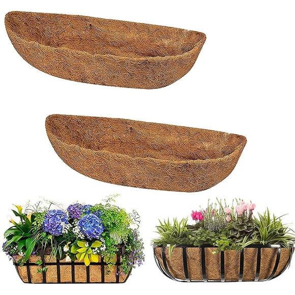 2 Pack Trough Coco Replacement Liner,Half Moon Hanging Basket Coconuts Trough Planter, Coconut Coir Planter for Window Box Garden Flower Vegetables Pot Fence Flower Baskets (24inch)