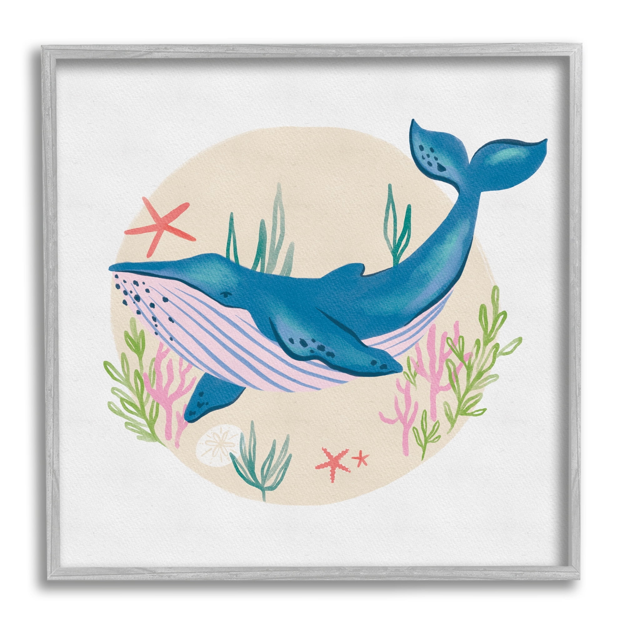 Stupell Industries Joyous Whale Roaming Seaweed Deep Ocean Marine Mammal,17 x 17, Design by Deborah Curiel
