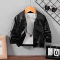 thumbnail image 6 of Toddler Baby Boys Faux Leather Jacket Long Sleeve Zip Up Soft Warm Cozy Windproof Classic Moto Outerwear 12-18 Months, 6 of 9
