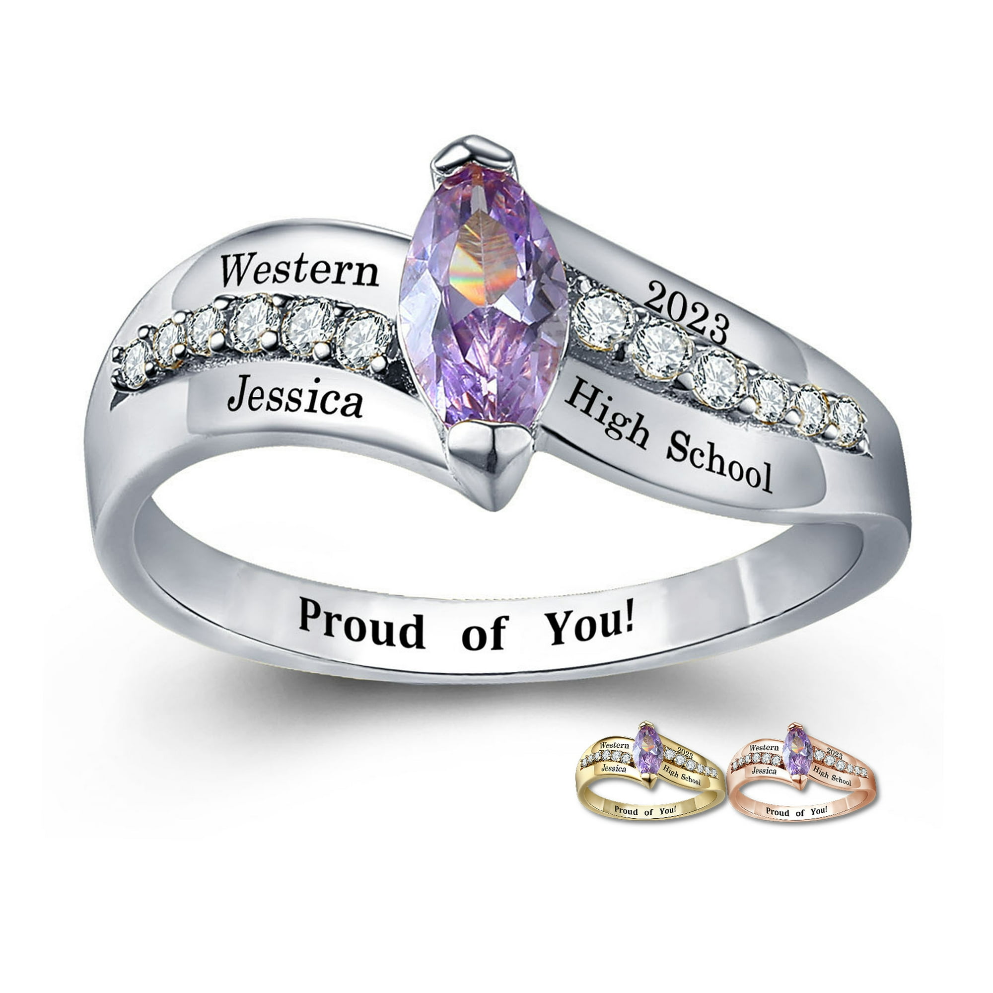 Mementos USA Custom Fashion Class Rings Sterling Silver 925 for Women High School and College