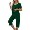 thumbnail image 4 of Besolor Womens Summer Pajama Sets Casual V Neck Short Sleeve Tops and Capris Pants 2 Piece Ooutfit Sleepwear Pjs, 4 of 7