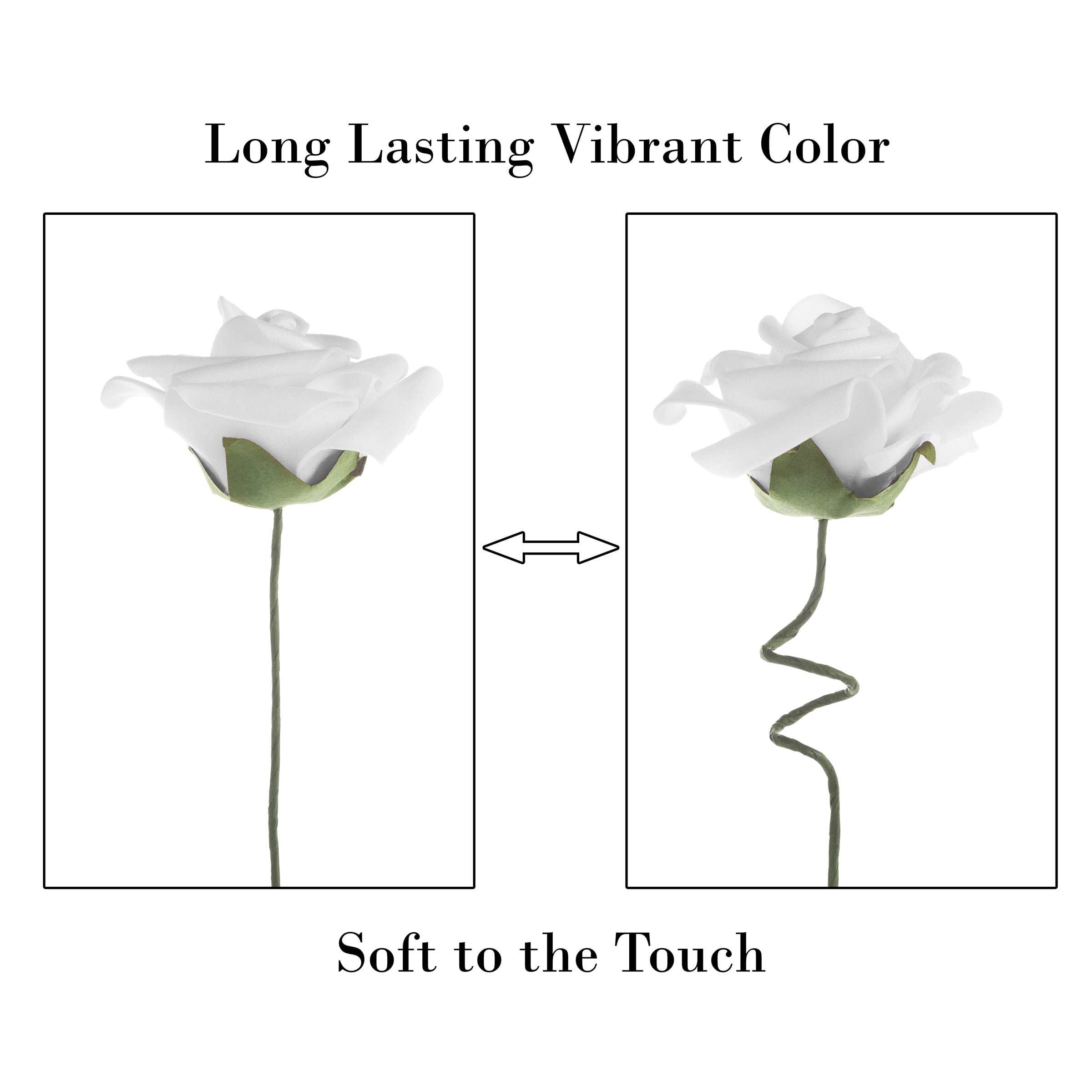 Pure Garden 50-piece Set Artificial Roses with Stems - Real Touch Fake Flowers (White)