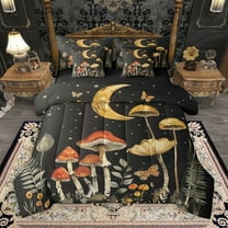 Manfei Rustic Plant Mushroom 7-Piece Twin Bedding Sets,Tropical Botanical Flower Bedding Comforter Set,Red Yellow Black Sheet Sets For Girl Child,Microfiber Bedroom Decor Reversible