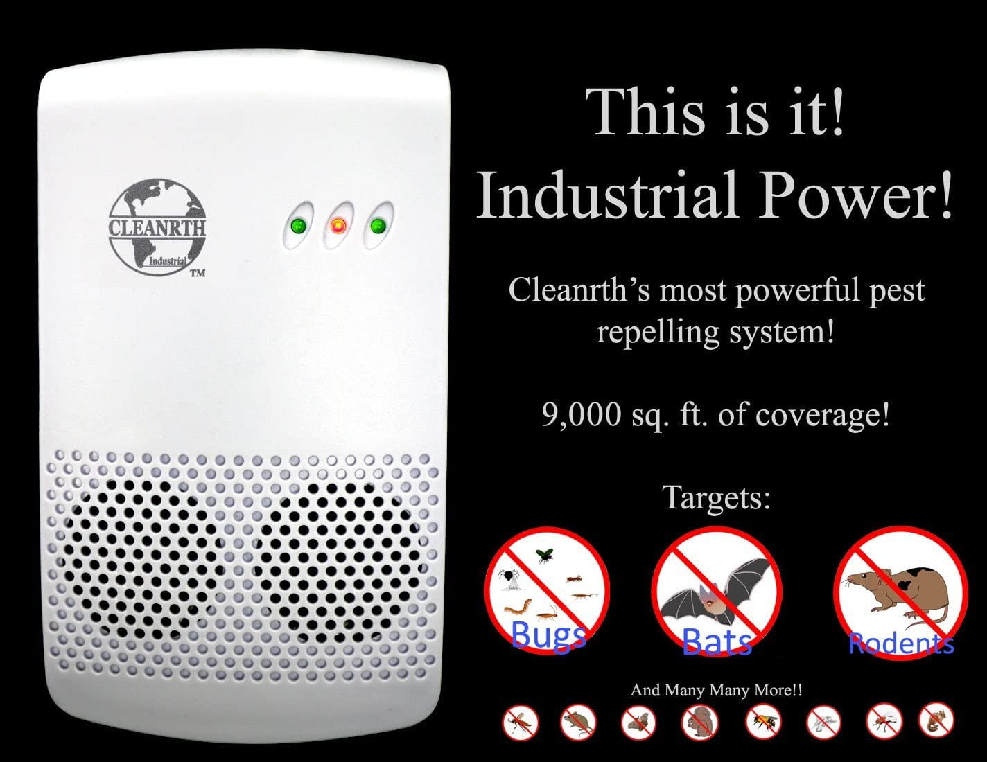 Cleanrth CIN009 Industrial Electronic Pest Repelling System | Demands Insects, Bats, and Rodents to Flee!