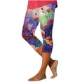thumbnail image 2 of qelini Womens Capris Pull on Pants Athletic Wear Labor Day 3/4 Capris Leggings Slim Flower Printing Plus Size Beach Trouse Pants 2024 Fashion Lightweight and Low Price Multicolor 2XL, 2 of 5
