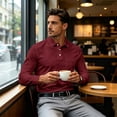 thumbnail image 6 of Long Sleeve Polo Shirts for Men Relaxed Fit Dress Button Golf Shirt With Pocket, L, 6 of 8