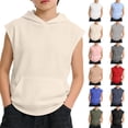 thumbnail image 3 of CHENge Boys Sleeveless Hoodie, Casual Pullover Hooded Sweatshirt with Kangaroo Pocket for Kids Daily and Outdoor Wear, 3 of 8