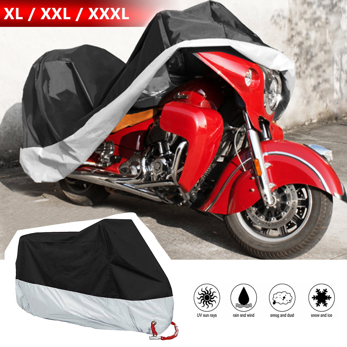 Black XL Motorcycle Cover Moped All Weather Dust Snow Rain UV Outdoor Protection 